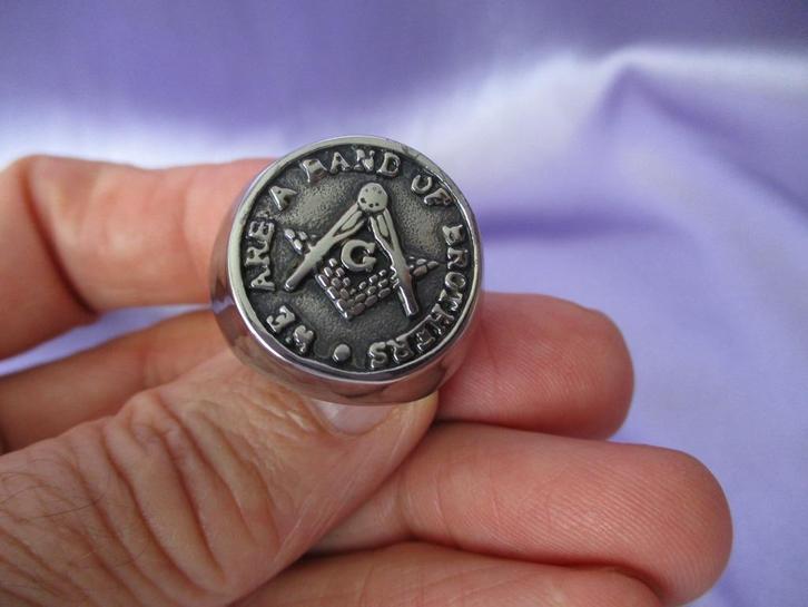 Masonic (Vrijmetselaars) ring – We are a band of brothers, Sieraden, Tassen en Uiterlijk, Ringen, Nieuw, Heer, 20 of groter, Zilver
