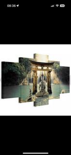 Canvas schilderij 5-luik buddha, Antiek en Kunst, Kunst | Schilderijen | Abstract, Ophalen of Verzenden