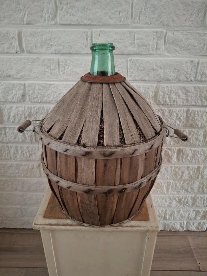 Vintage Franse Dame Jeanne fles in houten mand, Antiek en Kunst, Antiek | Glas en Kristal, Ophalen