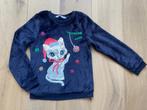 Kersttrui H&M, maat 122-128, donkerblauw pailletten kat poes, Kinderen en Baby's, Kinderkleding | Maat 122, Gebruikt, Meisje, Trui of Vest
