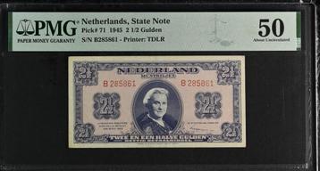 Heel mooi biljet 2,5 gulden muntbiljet Wilhelmina, 1945 beschikbaar voor biedingen