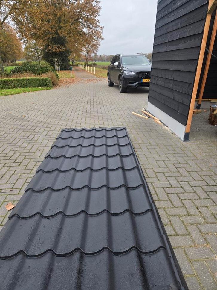 4 stuks Dakplaten - Zwart - Dakpanplaten, Doe-het-zelf en Verbouw, Dakpannen en Dakbedekking, Nieuw, Dakplaat of Dakpanplaat, Metaal