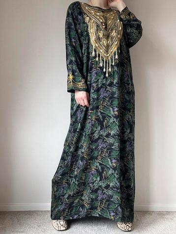 Vintage jurk met borduursels, M/L. boho bohemian kralen maxi