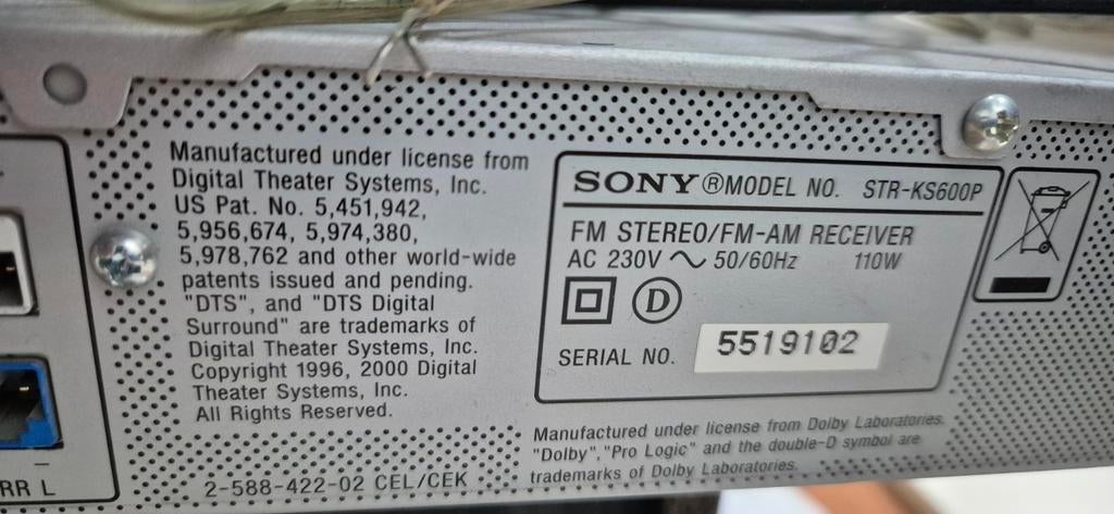 Sony STR-KS600P Home Cinema Systeem, Audio, Tv en Foto, Home Cinema-sets, Gebruikt, Dvd-speler, 5.1-systeem, 40 tot 70 watt, Sony