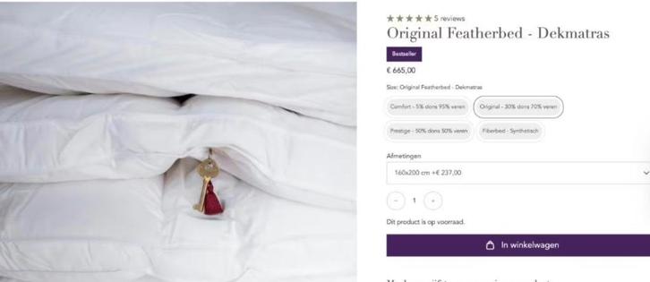 Douxe “Original Featherbed” topdekmatras incl. beschermhoes, Huis en Inrichting, Slaapkamer | Matrassen en Bedbodems, Zo goed als nieuw
