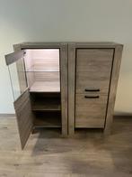 Vitrine-/opbergkast in eikenhout-look met verlichting, Ophalen, Gebruikt, 100 tot 150 cm, Industrieel of Modern landelijk