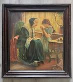 "Hollands interieur" met oude vrouw en jong meisje - 1930, Antiek en Kunst, Kunst | Schilderijen | Klassiek, Ophalen of Verzenden