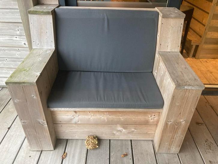 Gratis Hoekbank met stoel & kussens op maat, Tuin en Terras, Tuinbanken, Zo goed als nieuw, Hout, Ophalen of Verzenden