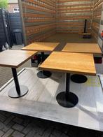 4x vintage horeca tafels hout metaal voet, Ophalen