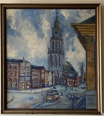 Schilderij Martinitoren Groningen door Galis (olieverf) beschikbaar voor biedingen