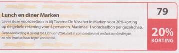 Lunch en diner Marken. 20% korting Postcodeloterij bon nr 79 beschikbaar voor biedingen