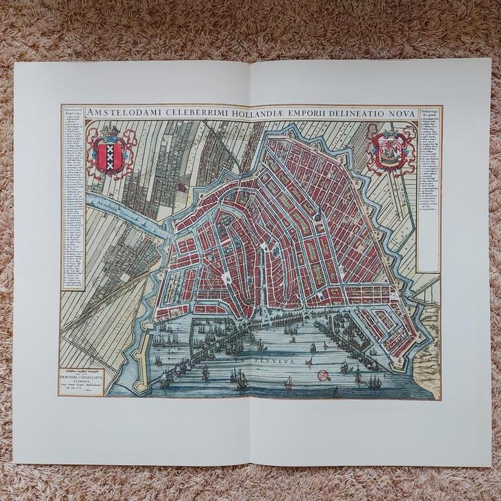 Historische Kaart Amsterdam - Joan Blaeu, Antiek en Kunst, Kunst | Etsen en Gravures, Ophalen of Verzenden