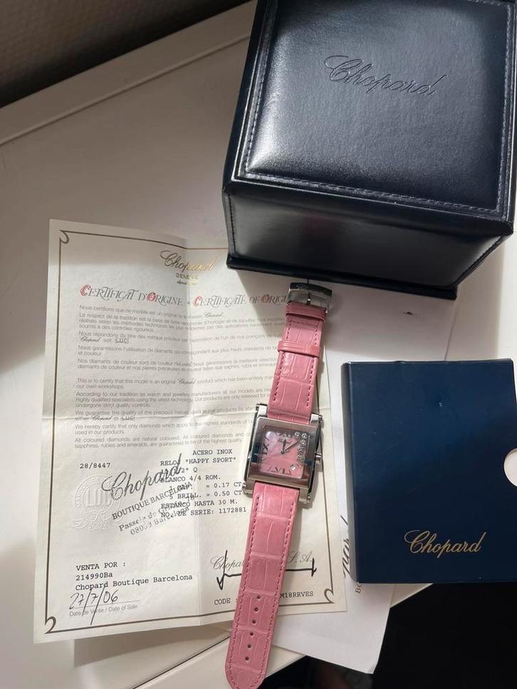 Chopard Happy Sport 28/8447 horloge 5 diamanten Full set, Sieraden, Tassen en Uiterlijk, Horloges | Dames, Zo goed als nieuw, Polshorloge