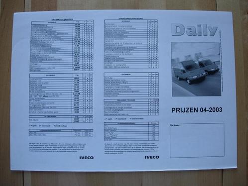 Iveco Daily Prijslijst 2003, Boeken, Auto's | Folders en Tijdschriften, Zo goed als nieuw, Overige merken, Ophalen