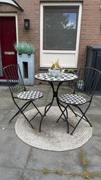 Bistroset tafel en twee stoelen, Tuin en Terras, Tuinsets en Loungesets, 2 zitplaatsen, Gebruikt, Bijzettafel, Aluminium