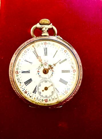 Antiek zilveren zakhorloge met gouden binnenkant 0.800 beschikbaar voor biedingen