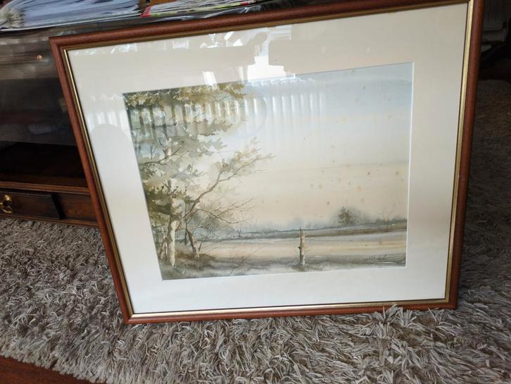 Aquarel van W.F. Bijkerk - Coulissen in het Aamsveen, Antiek en Kunst, Kunst | Schilderijen | Klassiek, Ophalen