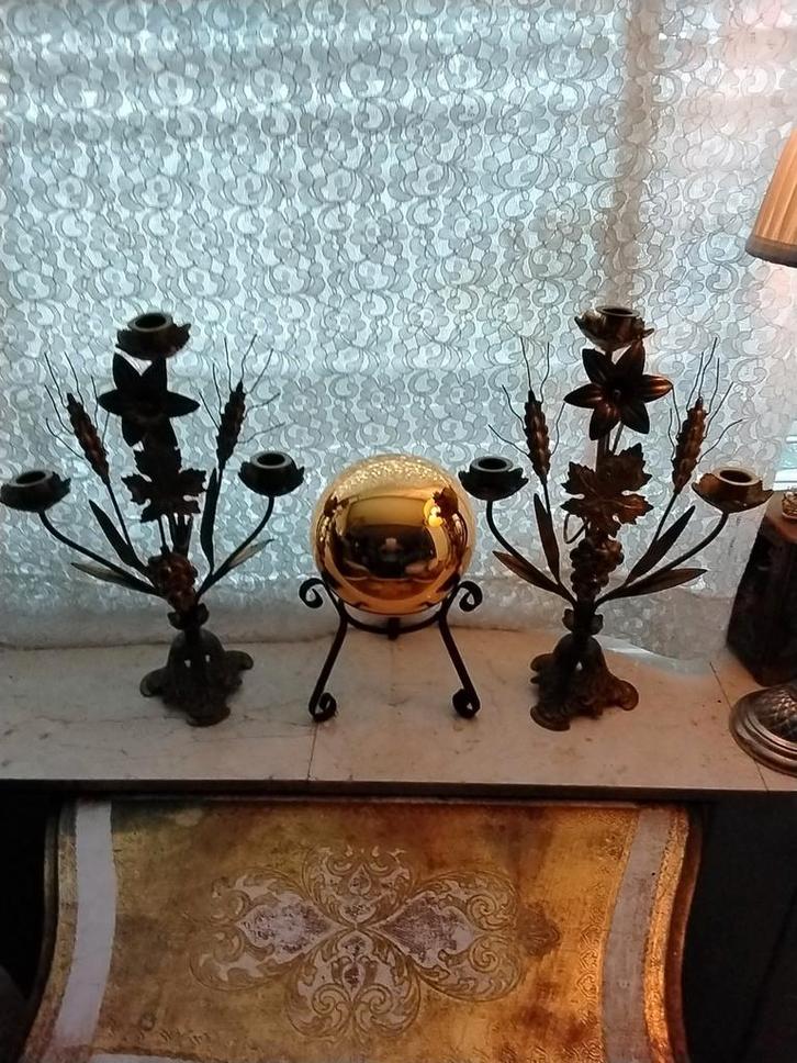 Vintage Kandelaars & Gouden Bol, Antiek en Kunst, Antiek | Kandelaars, Overige materialen, Ophalen of Verzenden