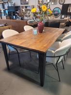 Eettafel Basto 180 cm massief mango / staal, Ophalen, Nieuw, 50 tot 100 cm, Vijf personen of meer