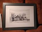 J. de Meijer - Ingelijste ets van boerderij 45x37cm, Antiek en Kunst, Ophalen of Verzenden