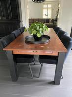 Tafel met stalen poten, Huis en Inrichting, Tafels | Eettafels, Ophalen, Gebruikt, 50 tot 100 cm, Vijf personen of meer