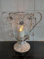 windlicht/kandelaar brocante metaal/glas roosjes, Ophalen of Verzenden, Zo goed als nieuw, Metaal, Minder dan 25 cm