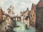 Stadsgezicht op brug Le Vieux Canal – Davril – ingekleurde e, Ophalen