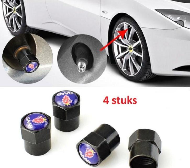 4-pack Ventieldopjes met SAAB-LOGO (Gratis Bezorgd), Auto diversen, Tuning en Styling, Verzenden