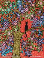 Uniek Handgeschilderd Schilderijtje Kat in Boom Nieuw, Ophalen of Verzenden