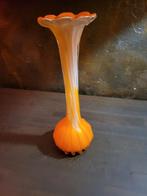 Vintage Soliflore Oranje Glas Vaasje, Oranje, Ophalen of Verzenden, Minder dan 50 cm, Glas
