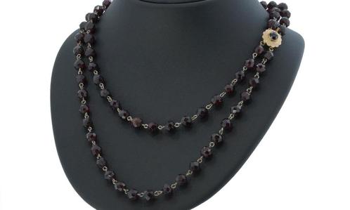 Granaten antieke 2-strengs ketting 14k gouden slot dames, Sieraden, Tassen en Uiterlijk, Antieke sieraden, Ketting, Goud, Met edelsteen