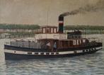 schilderij oude stoomboot veerboot pont rivierschip jaren 3, Ophalen of Verzenden, Gebruikt, Motorboot, Kaart, Foto of Prent