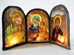 Glas in lood drieluik Icoon drieluik Johannes Maria Jezus..., Antiek en Kunst, Antiek | Religie, Ophalen of Verzenden