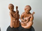 2 Houten figuren met muziekinstrumenten bas en mandoline., Antiek en Kunst, Ophalen of Verzenden