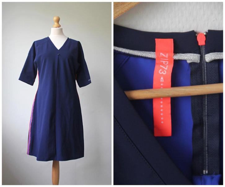 Zip73 - NIEUW / prachtige jurk / blauw neon oranje / maat M, Kleding | Dames, Jurken, Zo goed als nieuw, Maat 38/40 (M), Blauw