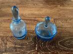 Blauw Glazen Parfumfles & Potje met Deksel Vintage Setje Gla, Antiek en Kunst, Antiek | Glas en Kristal, Ophalen of Verzenden