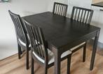 Eettafel met 4 stoelen - EKEDALEN 120/180 cm (2020), Ophalen, Gebruikt, Donkerbruin EKEDALEN, Overige materialen