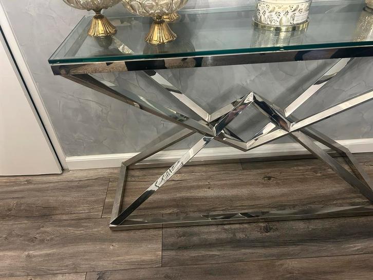 Stijlvolle sidetable met glazen blad, Huis en Inrichting, Tafels | Sidetables, Zo goed als nieuw, 25 tot 50 cm, 100 tot 150 cm