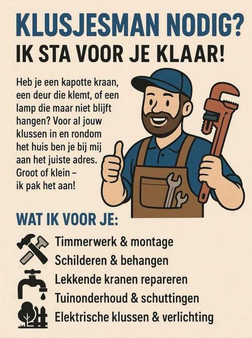 Klusjesman nodig, Vacatures, Vacatures | Thuiswerk, Overige vormen, 33 - 40 uur