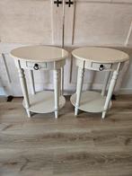 2 Brocante bijzettafels / nachtkastjes, Ophalen, Minder dan 55 cm, Gebruikt, Hout