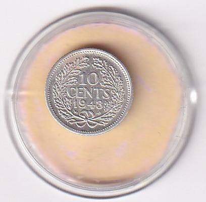 10 Cent 1943 EP Zeer Fraai met Patina, Postzegels en Munten, Munten | Nederland, Verzenden, Zilver, 10 cent, Koningin Wilhelmina