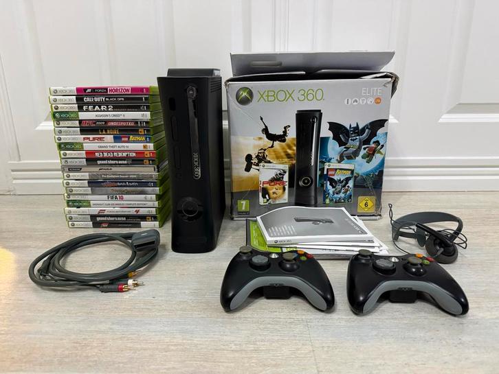 Xbox 360 Elite Compleet met 2 controllers + 20 Games!, Spelcomputers en Games, Spelcomputers | Xbox 360, Zo goed als nieuw, 120 GB