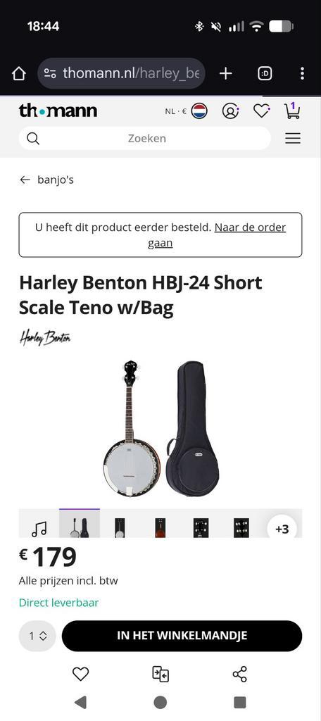 Harley Benton HBJ-24 Short Scale Tenor Banjo, Muziek en Instrumenten, Snaarinstrumenten | Banjo's, Zo goed als nieuw, Tenorbanjo