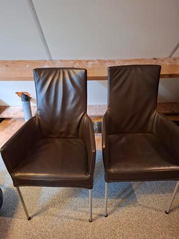6 stuks 6x eetkamer stoelen fauteuils donkerbruin leder  beschikbaar voor biedingen