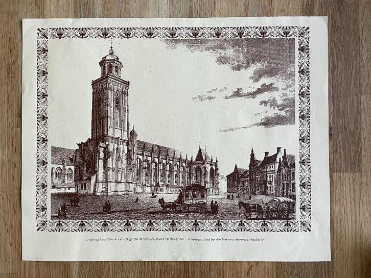Originele Zeefdruk De grote of Lebuinuskerk te Deventer, 2st, Antiek en Kunst, Kunst | Litho's en Zeefdrukken, Ophalen of Verzenden