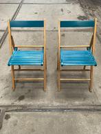 Set Van Twee Vintage Klapstoelen, Groen / Blauwe Zitting., Gebruikt, Twee, Overige kleuren, Onbekend