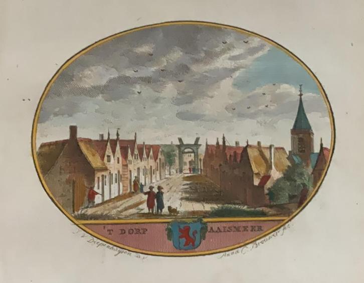 Aalsmeer. Handgekleurde kopergravure. Circa 1800, Antiek en Kunst, Kunst | Etsen en Gravures, Ophalen of Verzenden