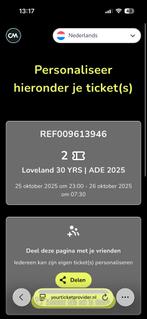 Loveland 30 YRS - ADE 25 oktober (2 tickets), Tickets en Kaartjes, Twee personen, Oktober