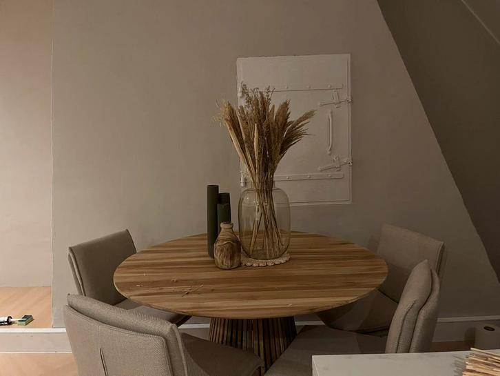 Kave Home Jeanette eettafel Ø 120 cm – massief teakhout, Huis en Inrichting, Tafels | Eettafels, Zo goed als nieuw, 100 tot 150 cm
