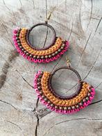 Nieuwe unieke handgemaakte oorbellen boho stijl oranje/roze, Overige materialen, Hangers, Overige kleuren, Nieuw